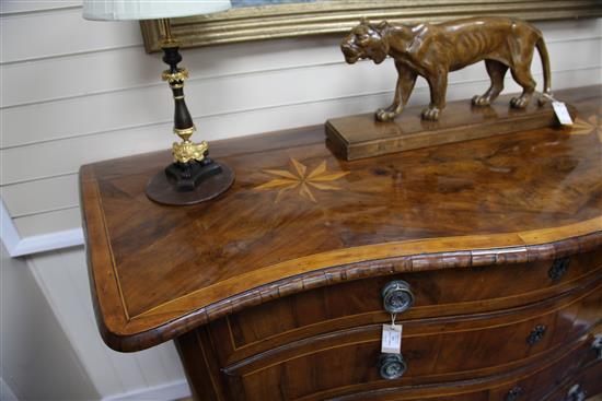 An 18th century Maltese olive wood and fruitwood serpentine commode, W.6ft 1in.